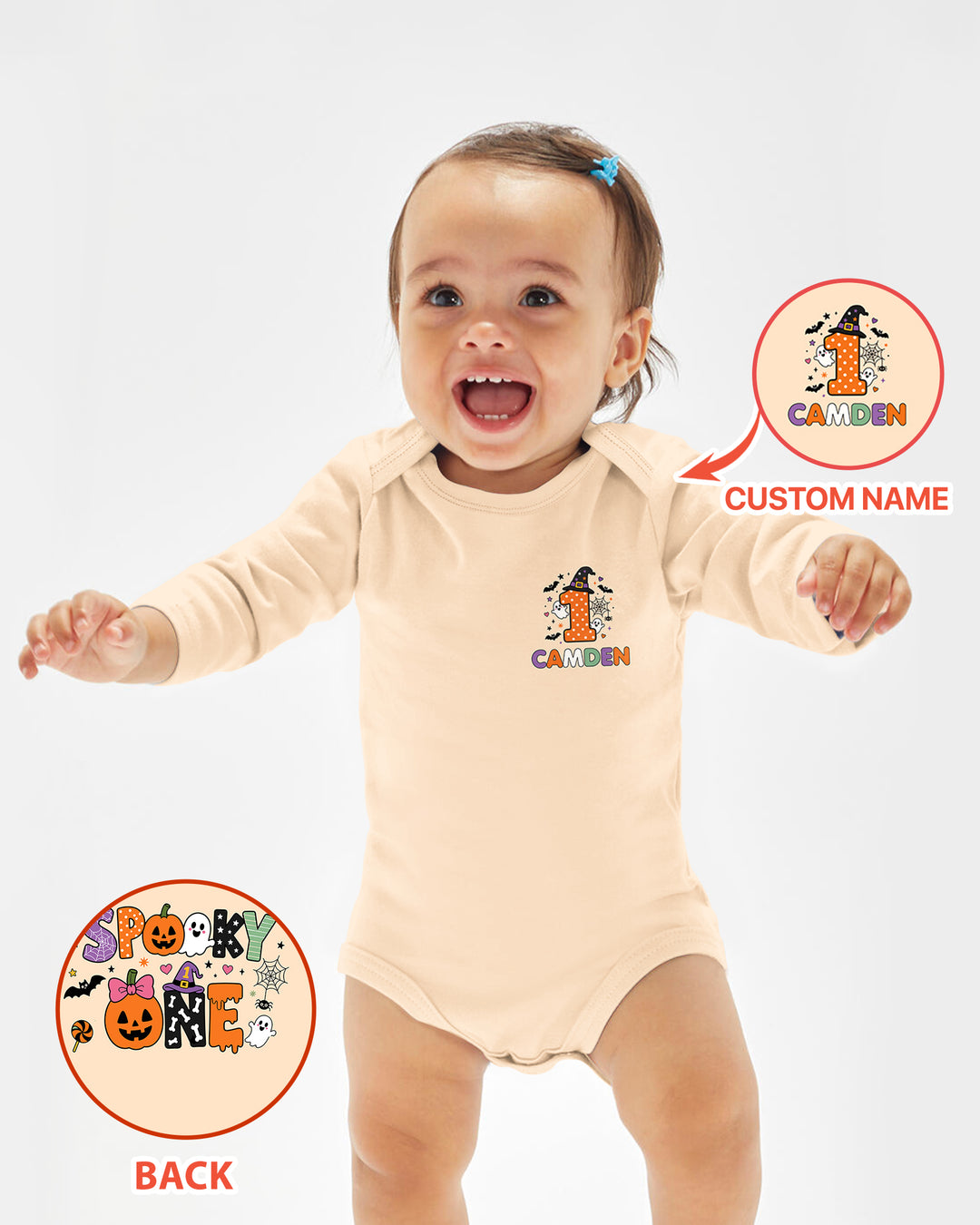 Personalized Name 1st Halloween Pumpkin Ghost Spooky One Birthday Bamboo Bodysuit