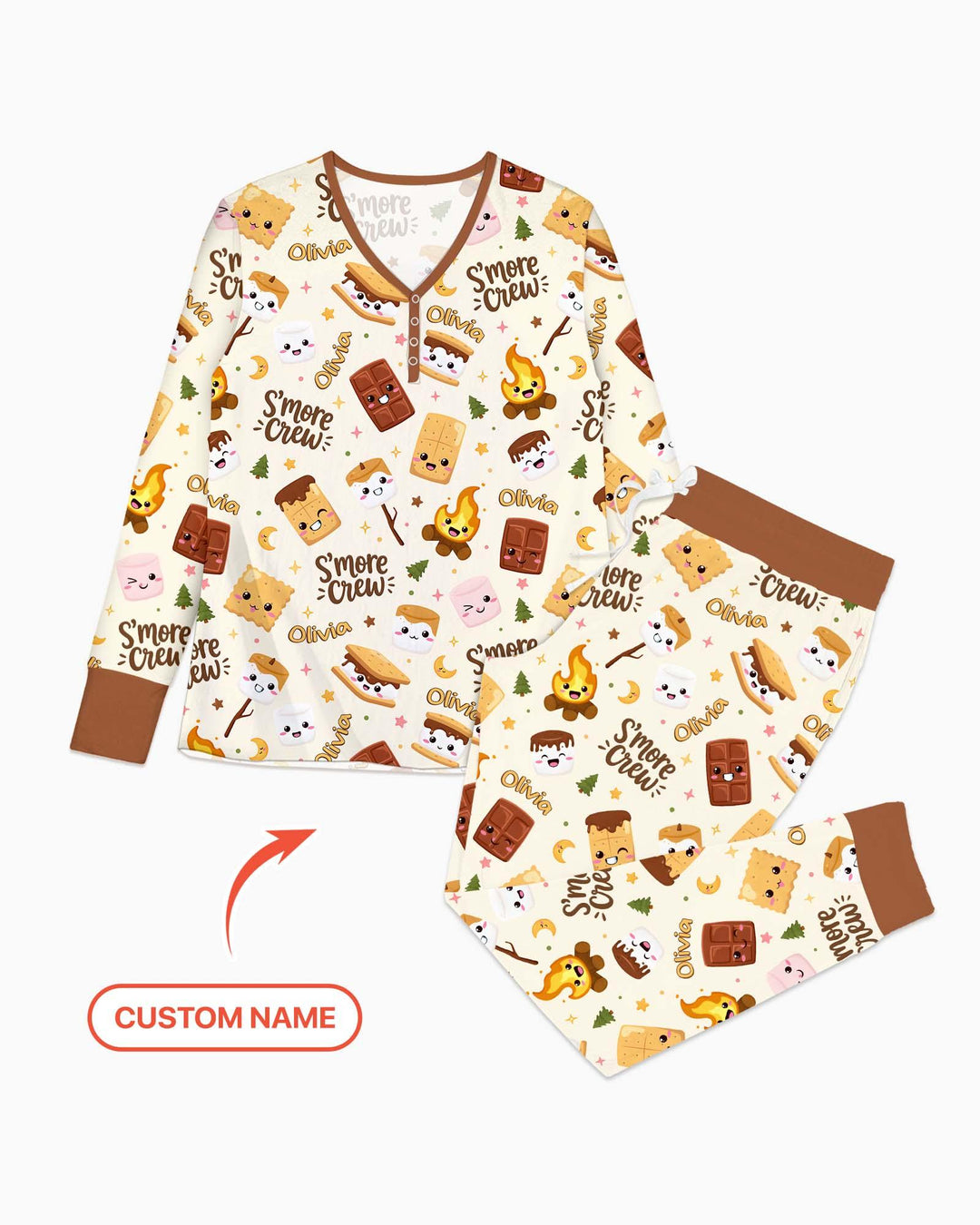 Custom Name Kawaii S'more Crew Family Matching Bamboo Women Pajama Set