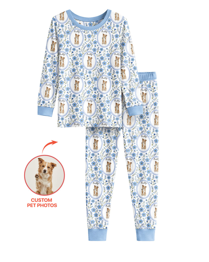 Custom Pet Photo Flower Garden Bamboo Two Piece Long Sleeve Pajama Set