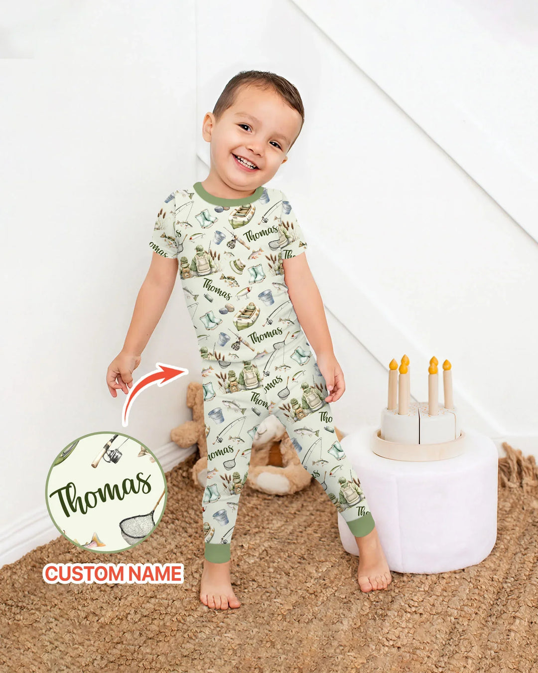 Custom Name Fishing Day Daddy & Me Matching Bamboo Two Piece Short Sleeve Pajama Set