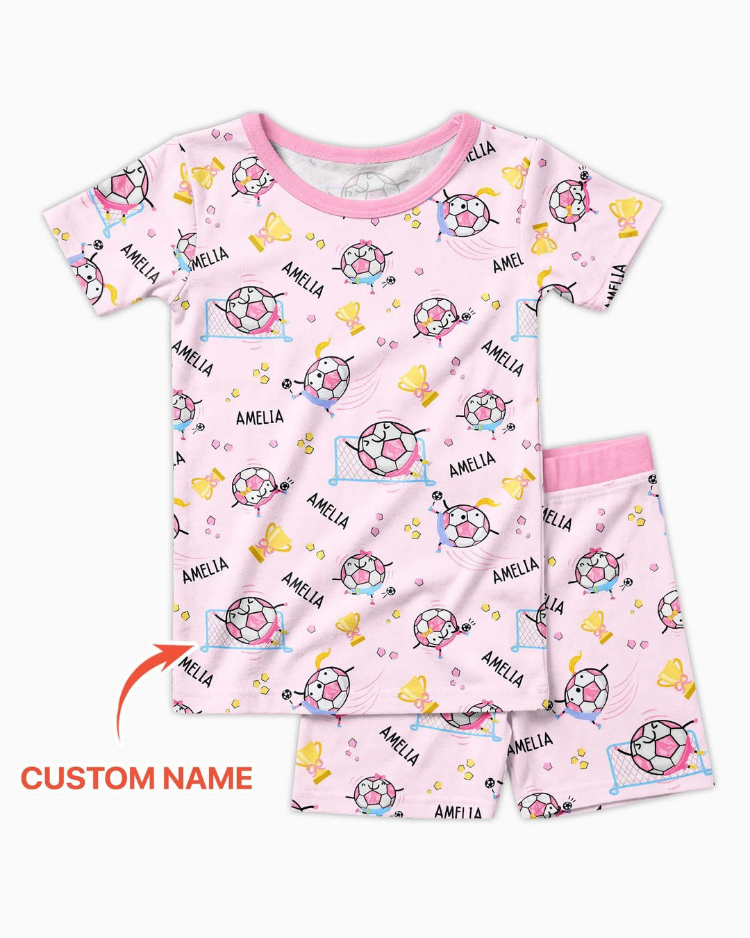 Conjunto de pijama de dos piezas de bambú a juego para papá futbolero, de manga corta y pantalones cortos, con nombre personalizado