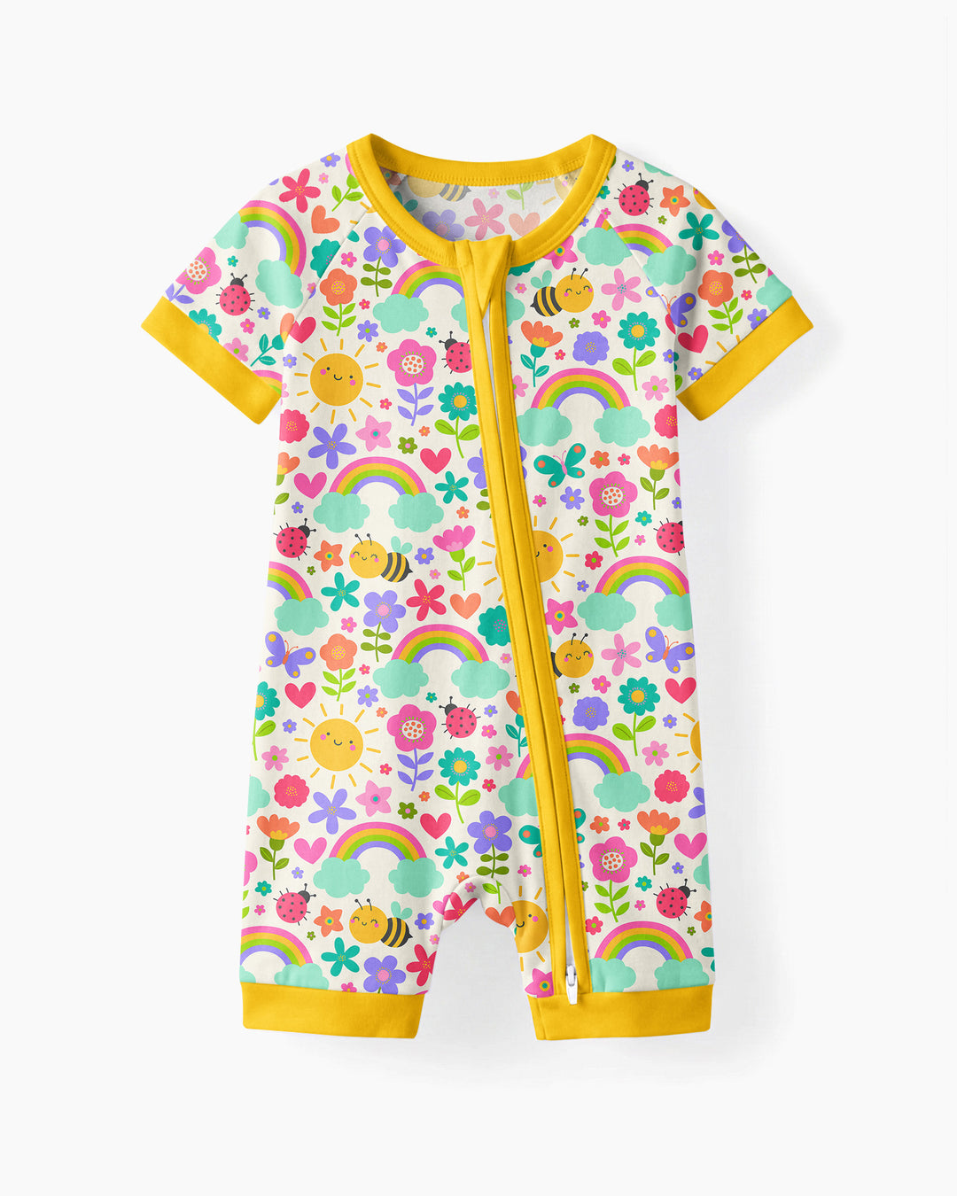 Traje Enterizo Corto de Bambú con Cremallera, Sol de Verano