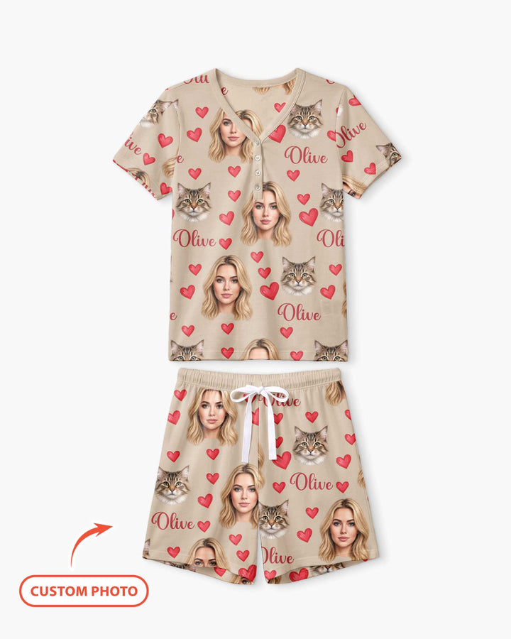 Custom Face Family Matching Bamboo Women Short Sleeve Short Pajama Set