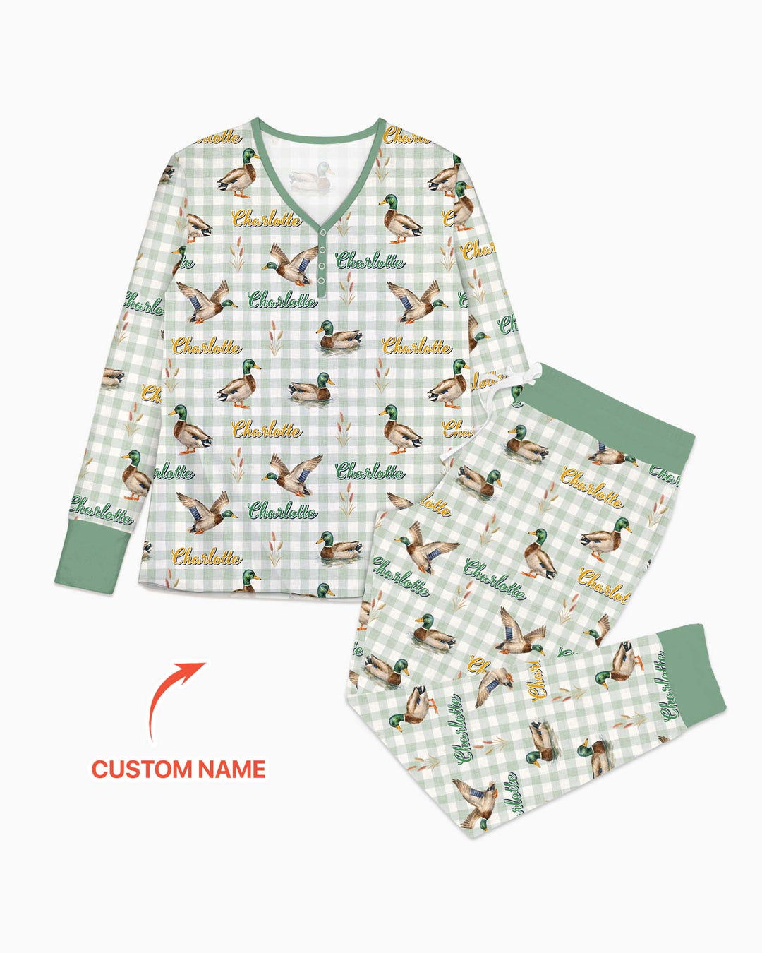Mallard Duck Custom Name Bamboo Women Pajama Set