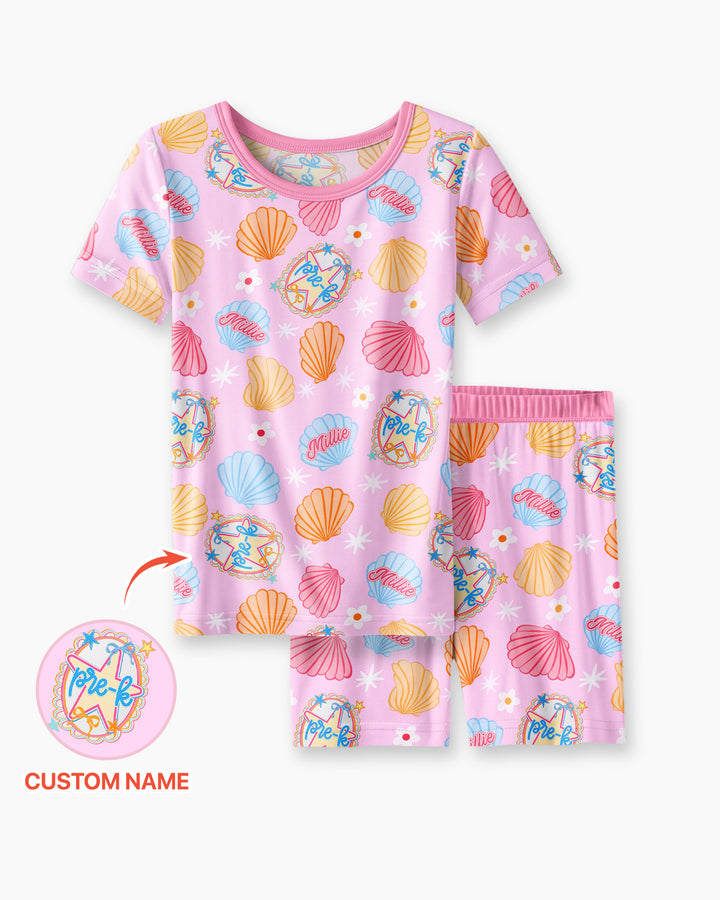 Mermaid Back To School Bamboo Two Piece Short Sleeve Shorts Pajama Set