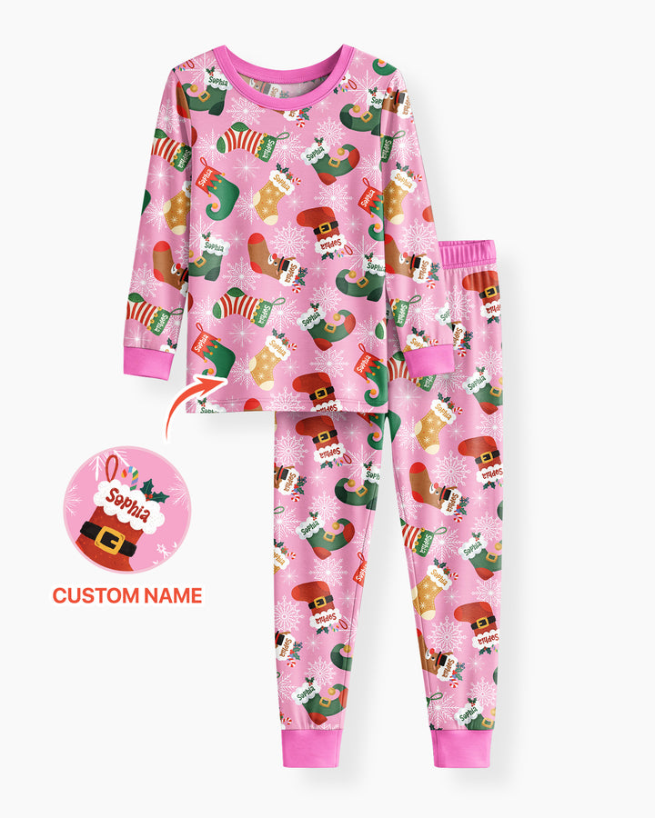 Personalize Christmas Crew Family Matching  Bamboo Two Piece Long Sleeve Pajama Set