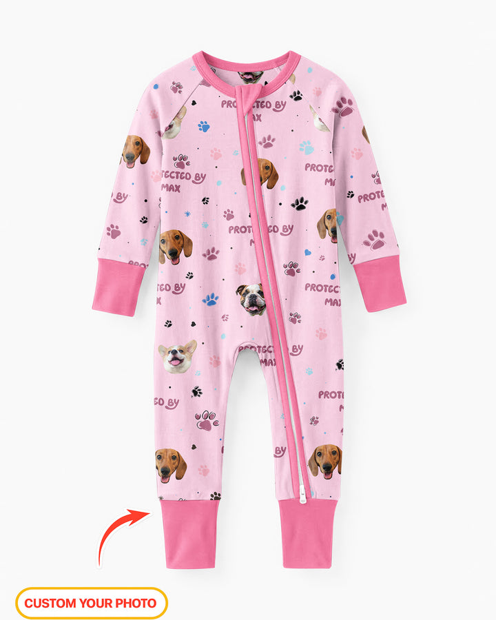 Fotos personalizadas de perros "Protegido por" Pawfect Pink Bamboo Convertible Zippy