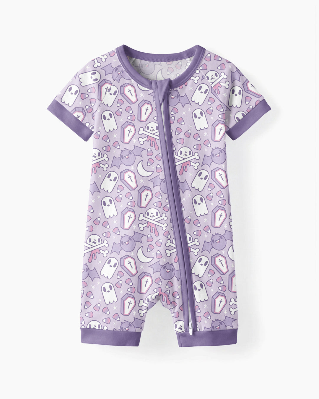 Cute Ghost Halloween Pastel Purple Spooky Bamboo Shorty Zippy