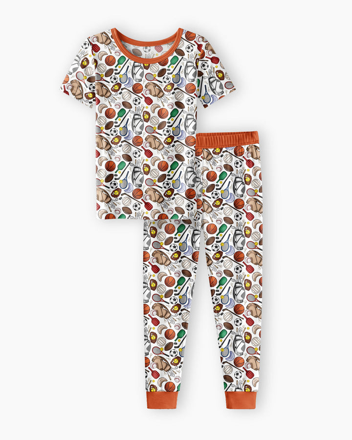 White Sports Equipment   Bamboo Two Piece Short Sleeve Pajama Set