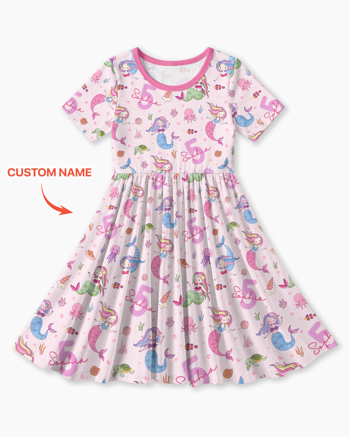Custom Name Birthday Mermaid Bamboo Twirl Dress