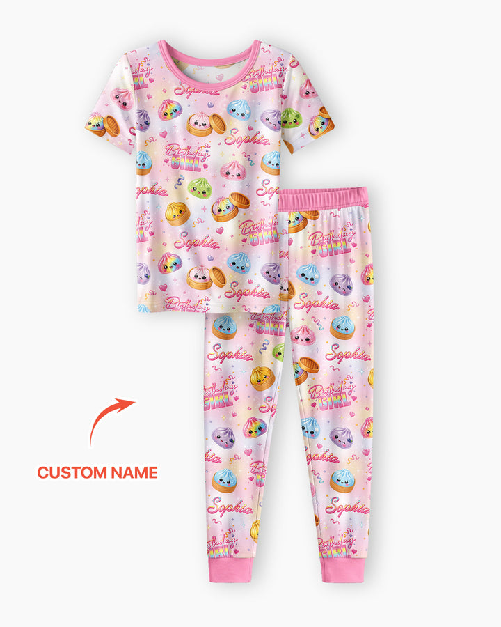 Birthday Girl Glitter Dumpling Bamboo Two Piece Short Sleeve Pajama Set