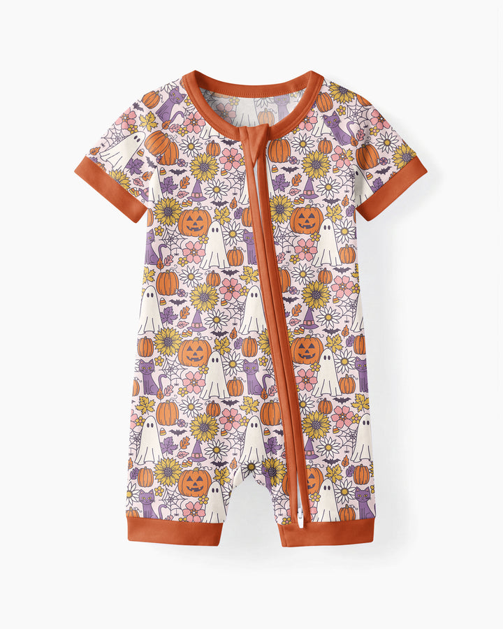 Ghost Pumpkin Fall Floral Halloween Bamboo Shorty Zippy
