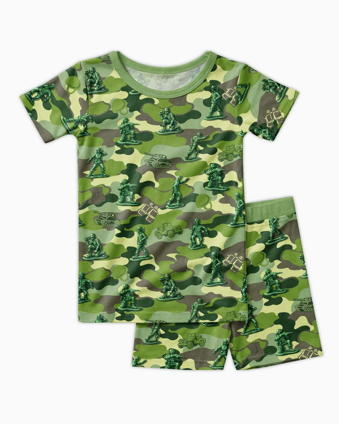 Pijama de dos piezas de bambú de hombrecitos verdes, de manga corta y pantalón corto
