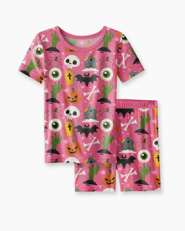 Little Monsters Bamboo Two Piece Short Sleeve Shorts Pajama Set For Halloween