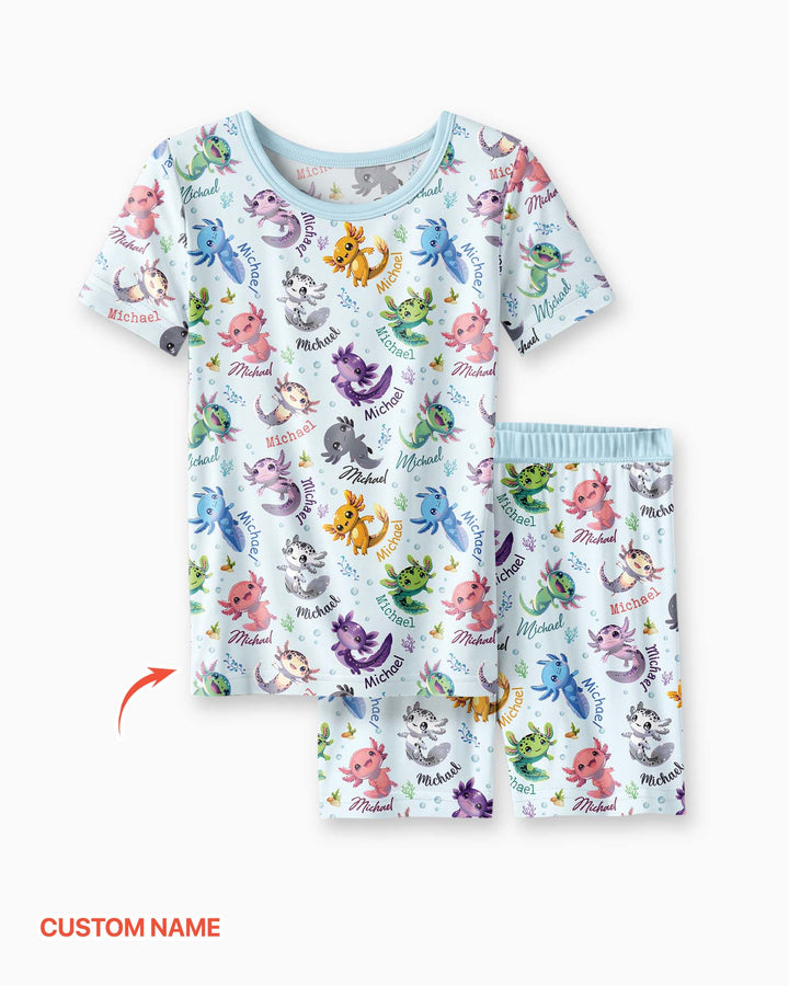 I Love You Axolotl Custom Name Bamboo Two Piece Short Sleeve Shorts Pajama Set
