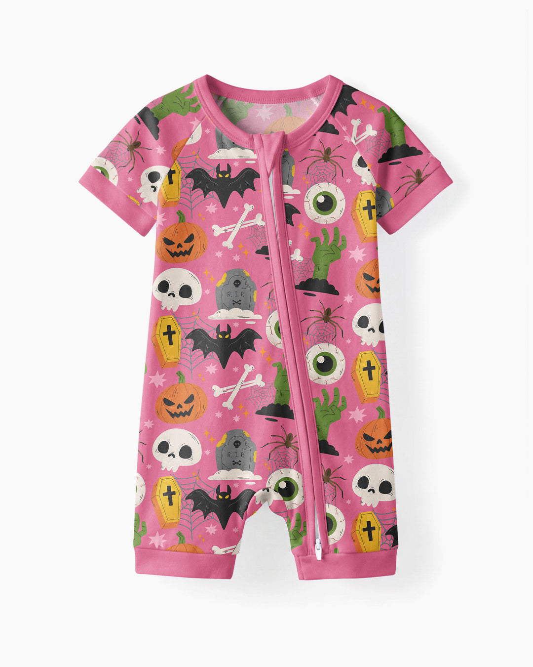 Little Monsters Bambus-Kurzarm-Strampler mit Reißverschluss für Halloween