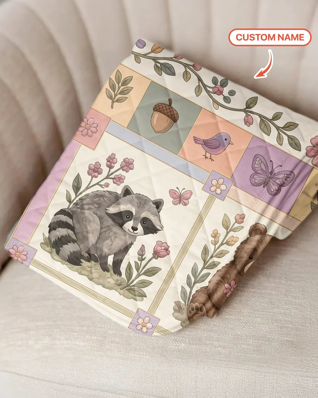 Custom Name Woodland Animal Bamboo Quilt Blanket