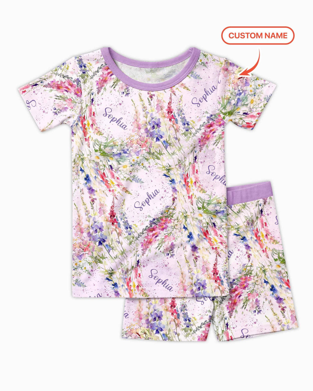 Custom Name Birth Month Flowers Bamboo Two Piece Short Sleeve Shorts Pajama Set