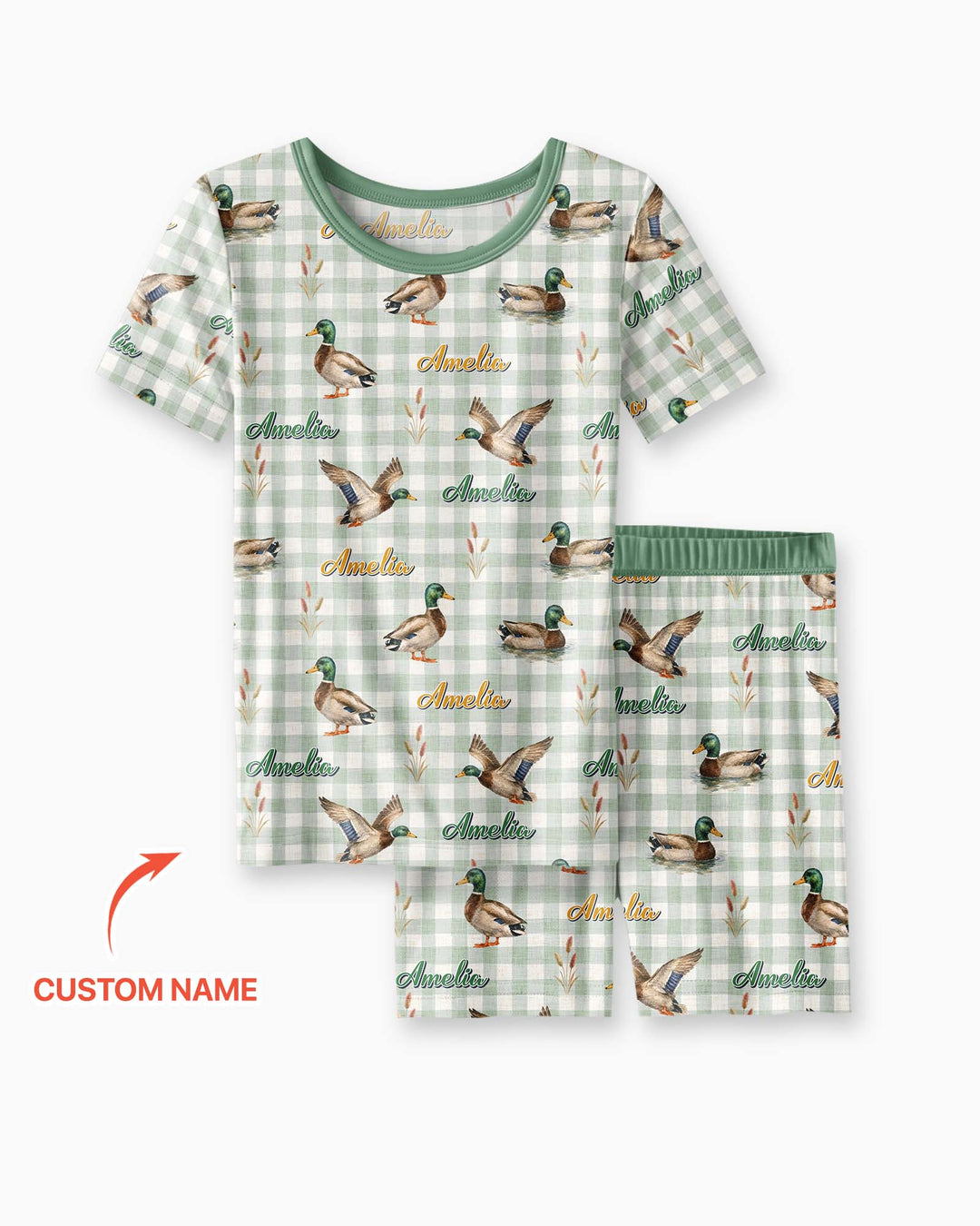 Mallard Duck Custom Name Bamboo Two Piece Short Sleeve Shorts Pajama Set