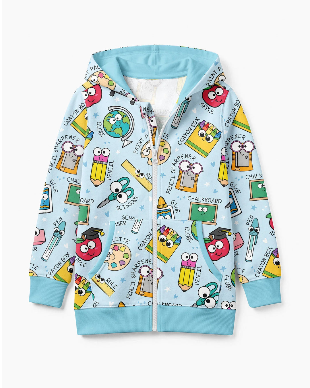 Kapuzenpullover aus Bambus mit hebräischem Alphabet und Reißverschluss