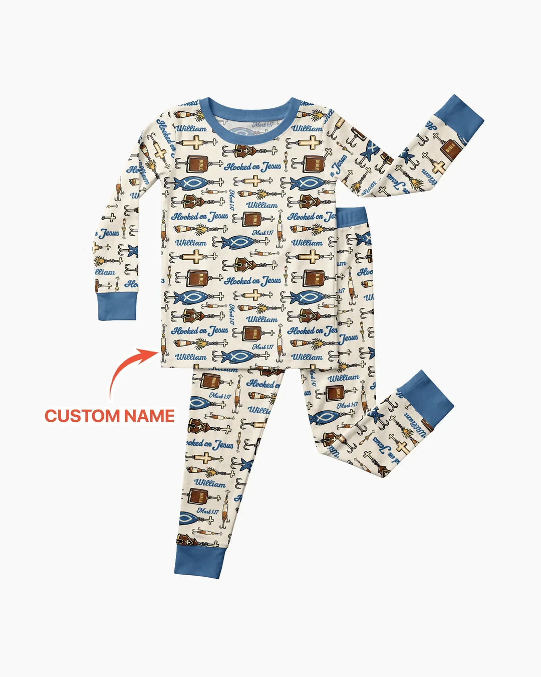 Hooked On Jesus Bamboo Two Piece Long Sleeve Pajama Set