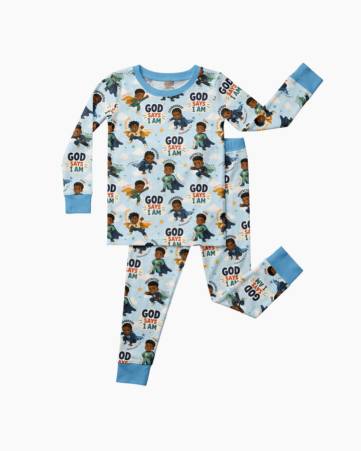God Says I Am Black Superheroes Bamboo Two Piece Long Sleeve Pajama Set