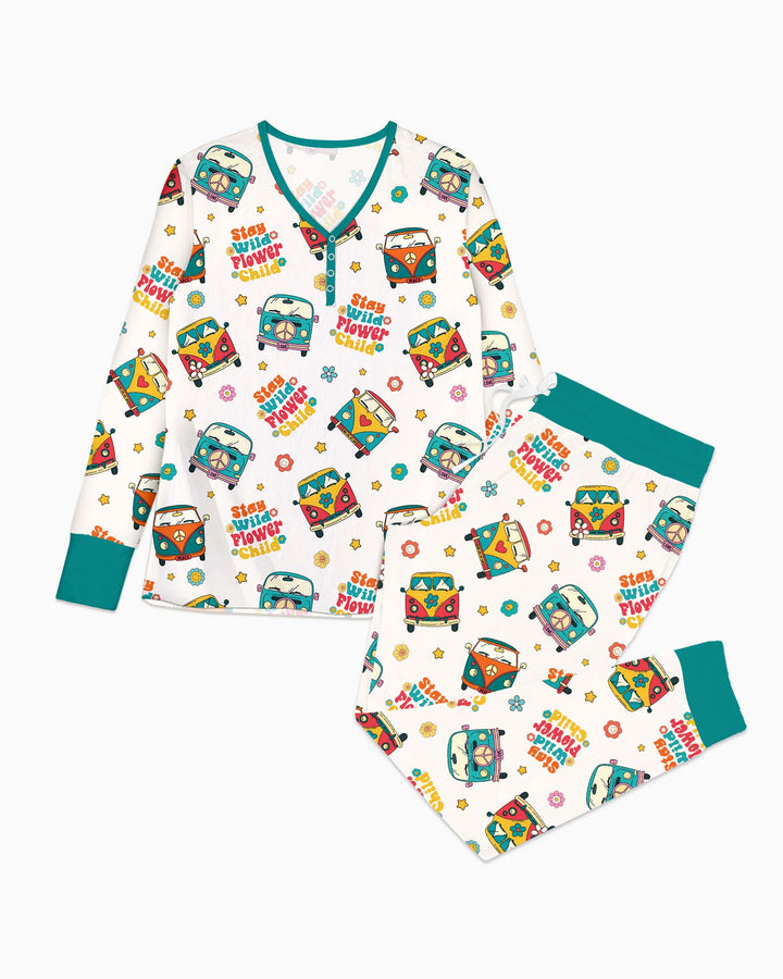 Stay Wild Flower Child Bamboo Women Pajama Set