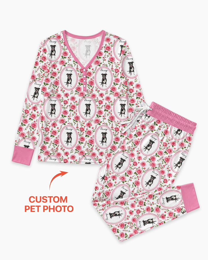 Custom Pet Photo Flower Garden Bamboo Women Pajama Set