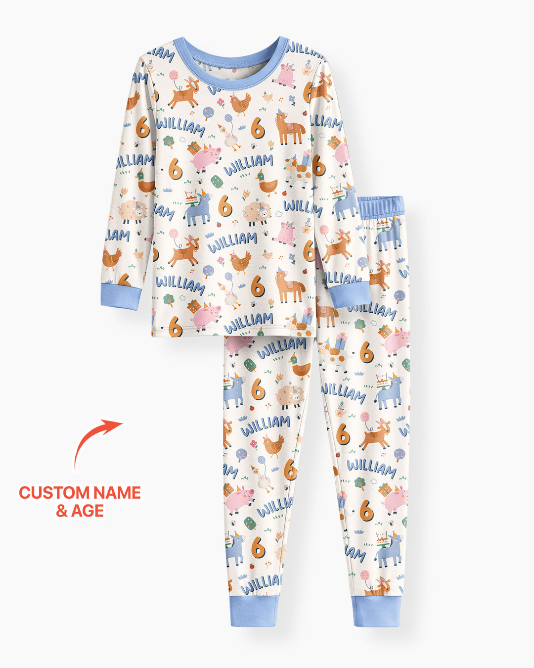Personalized Farm Animals Birthday Bamboo Two Piece Long Sleeve Pajama Set
