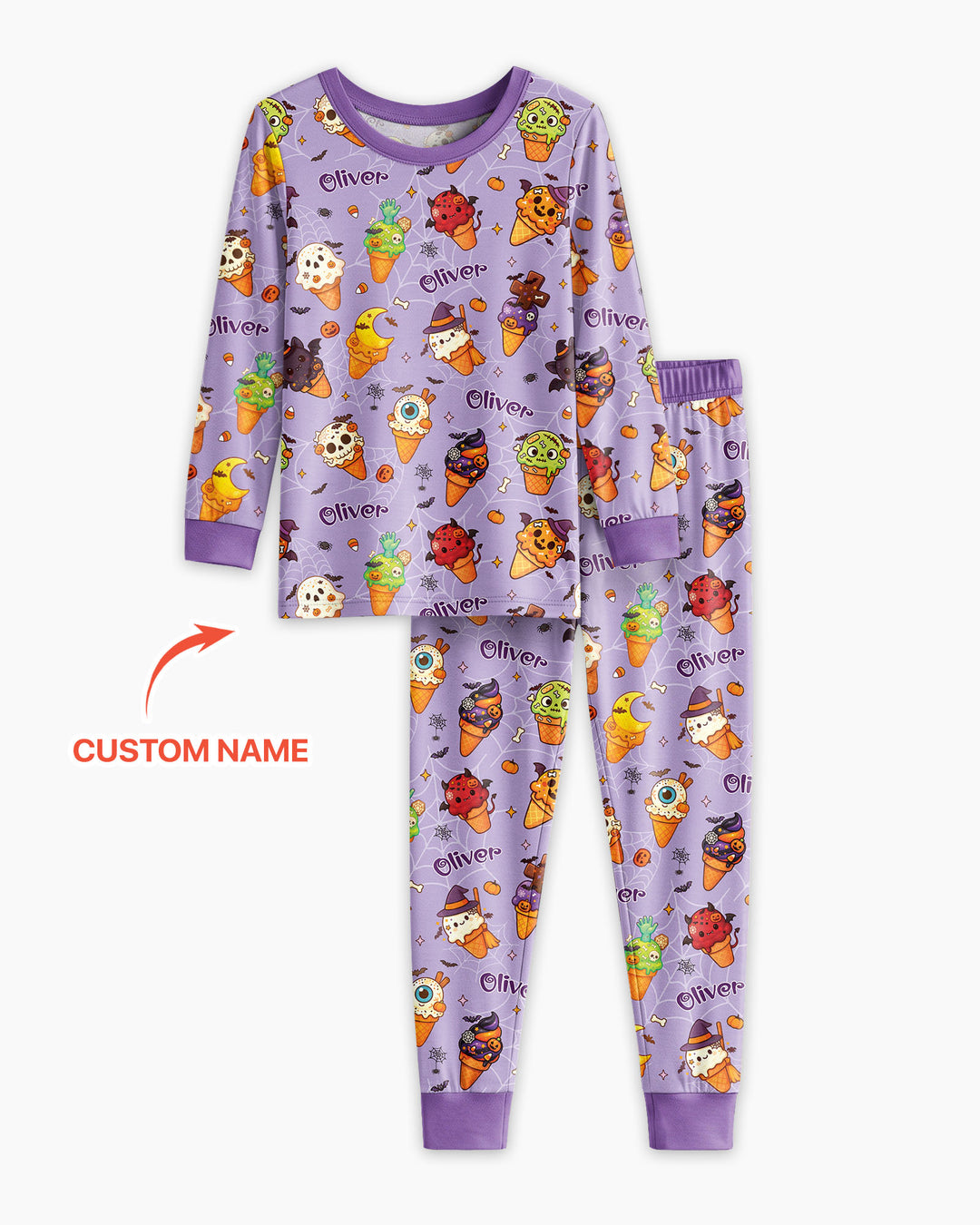 Custom Name Halloween Ice Cream Bamboo Two Piece Long Sleeve Pajama Set