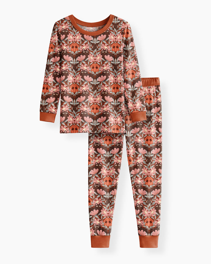 Spooky Owl Pumpkin Folk Floral Halloween Bamboo Two Piece Long Sleeve Pajama Set