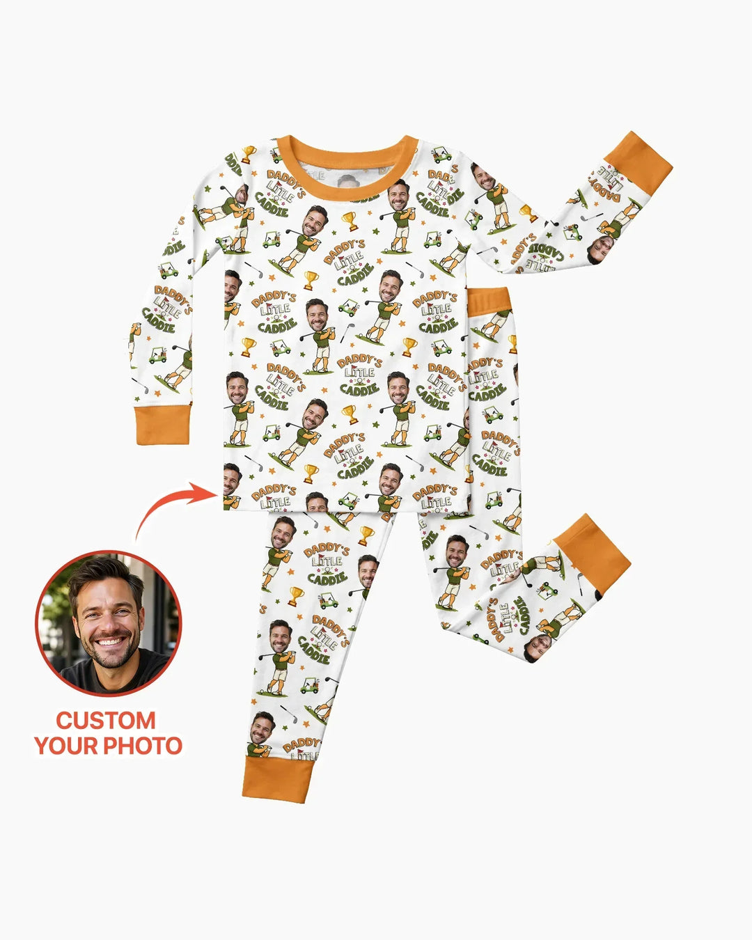 Custom Photo Daddy's Little Caddie Daddy & Me Matching Bamboo Two Piece Long Sleeve Pajama Set