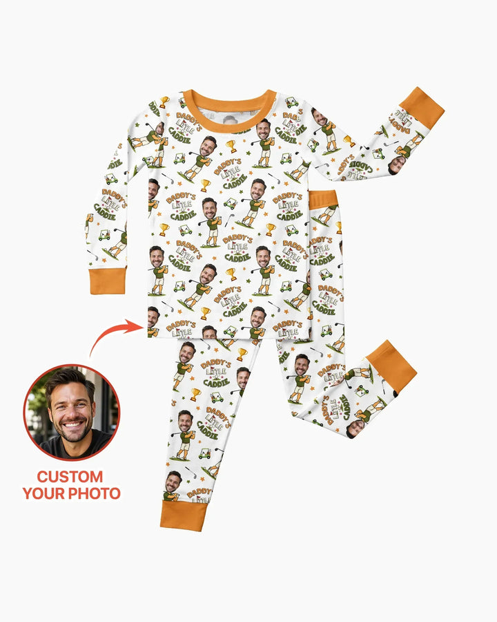 Custom Photo Daddy's Little Caddie Daddy & Me Matching Bamboo Two Piece Long Sleeve Pajama Set