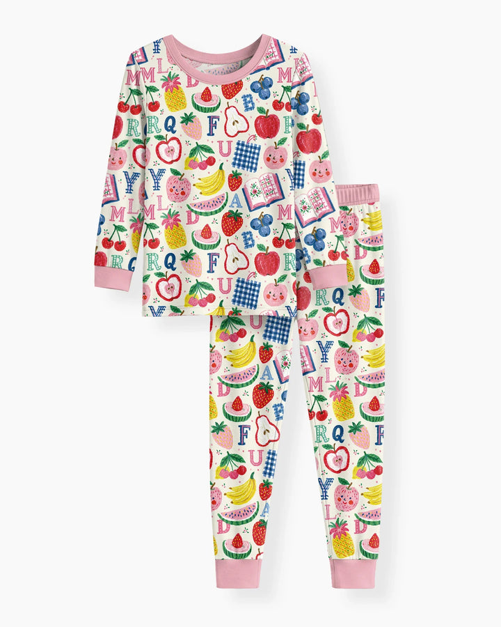 Back To School Fruit Alphabet Bamboo Two Piece Long Sleeve Pajama Set