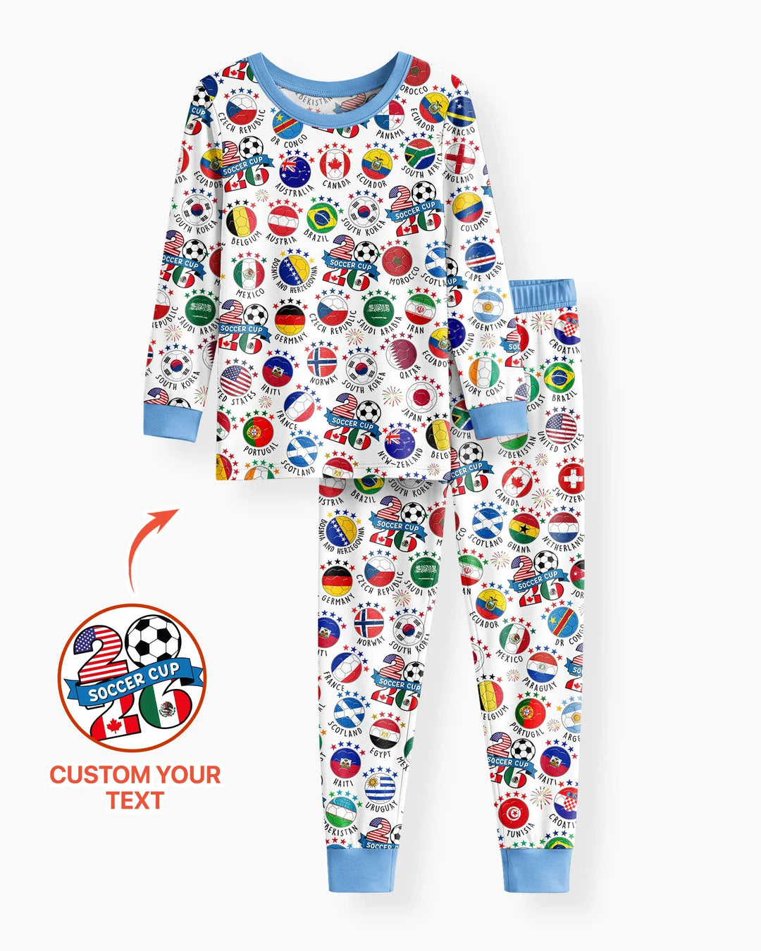 The World Plays Here 2026 Soccer Tour Bamboo Two Piece Long Sleeve Pajama Set