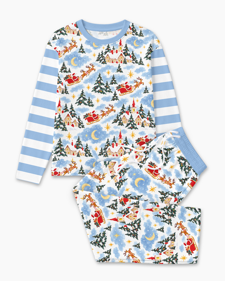 Whimsical Santa's Winter Village Bamboo Men's Pajama Set