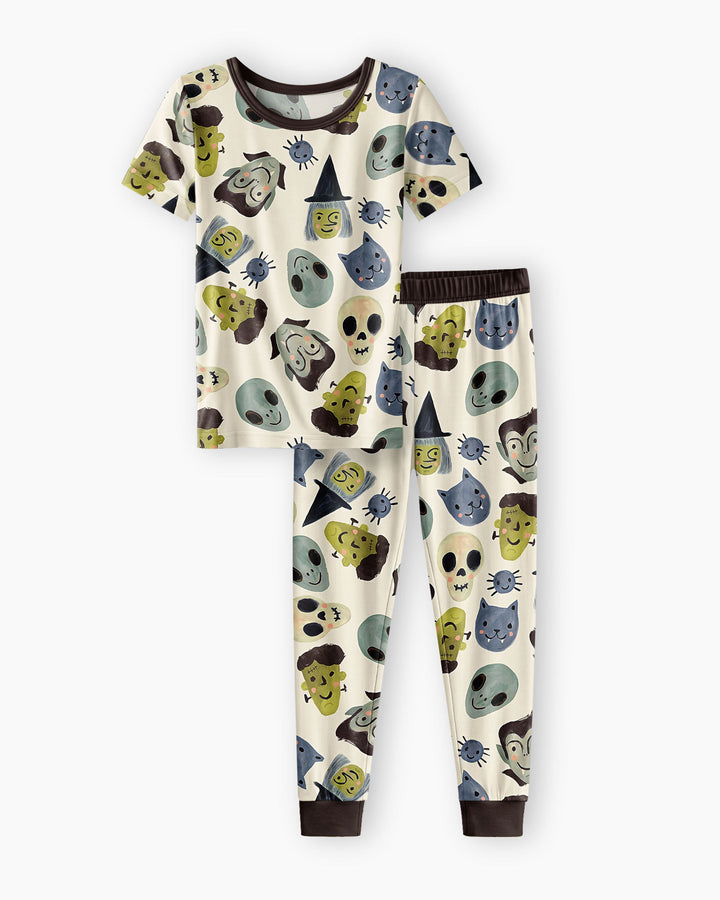 Halloween Face Bamboo Two Piece Short Sleeve Pajama Set For Haloween