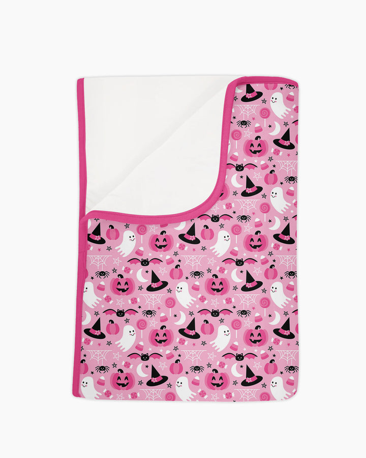 Cute Pink Halloween Ghost Pumpkin Witch Bamboo Blanket