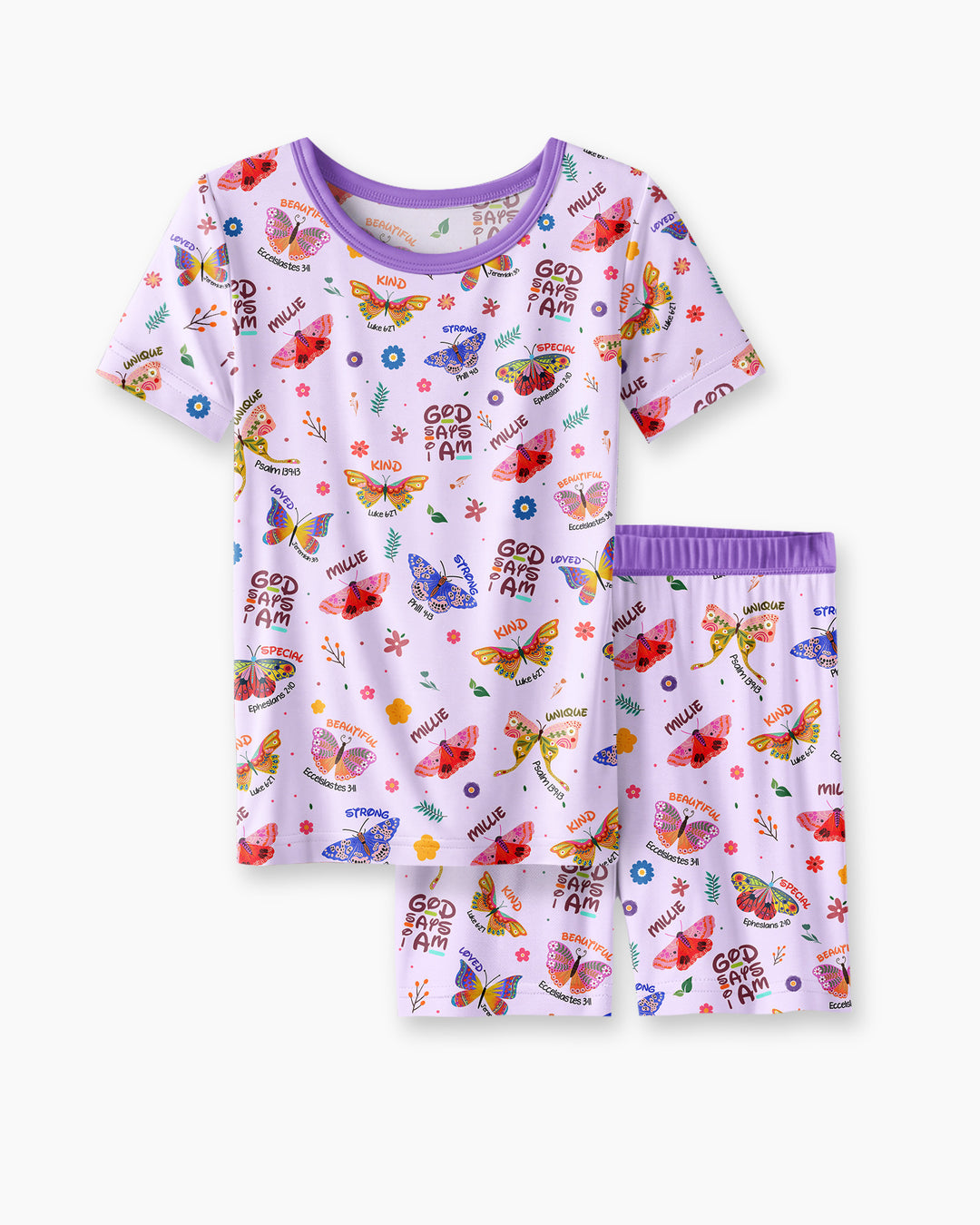 Custom Name God says I am Butterfly Bamboo Two Piece Short Sleeve Shorts Pajama Set