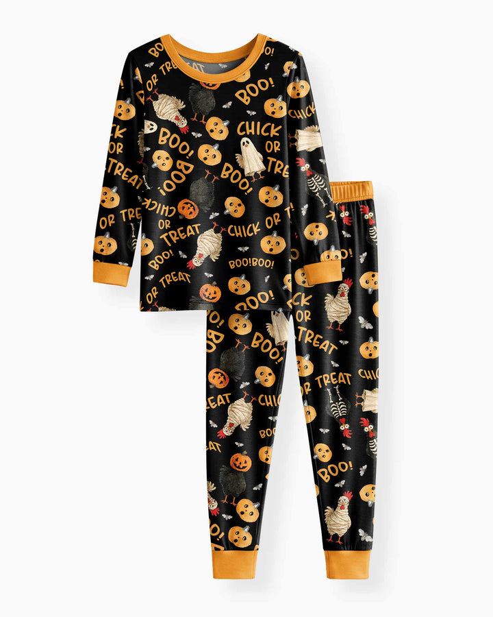 Halloween Chick or Treat Bamboo Two Piece Long Sleeve Pajama Set