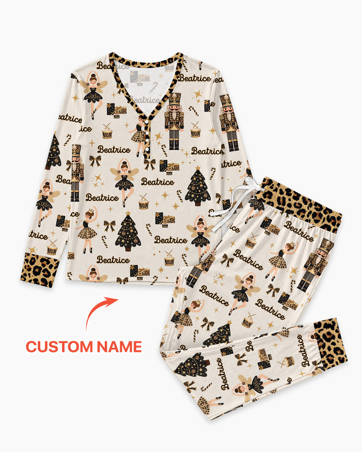 Custom Name Leopard Nutcracker Era Bamboo Women Pajama Set