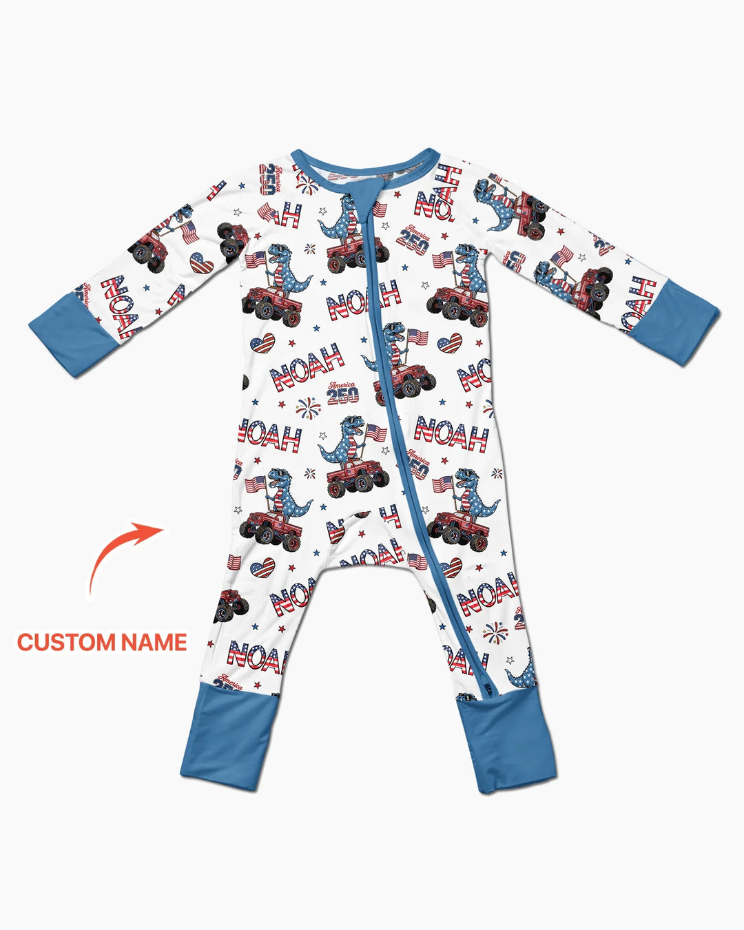 Custom Name American Flag Dinosaur Bamboo Convertible Zippy