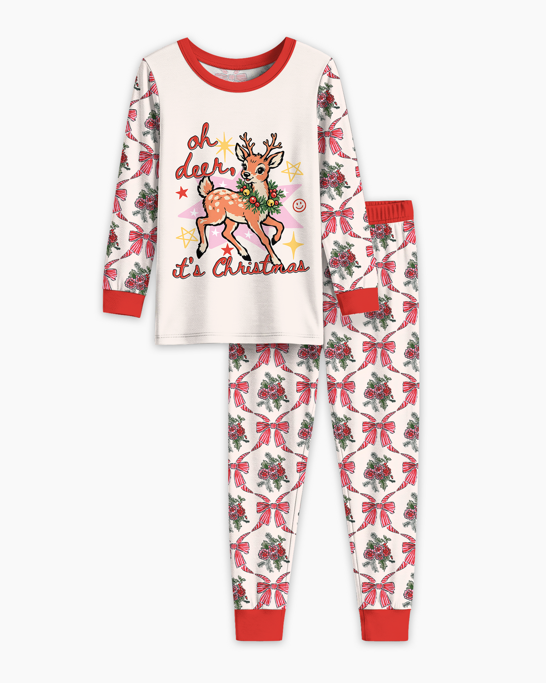 Vintage Oh Deer Christmas Bamboo Two Piece Long Sleeve Pajama Set