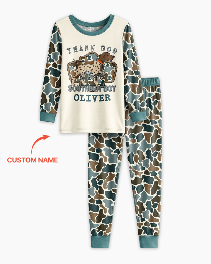 Custom Name Thank God I'm a Southern Bamboo Two Piece Long Sleeve Pajama Set