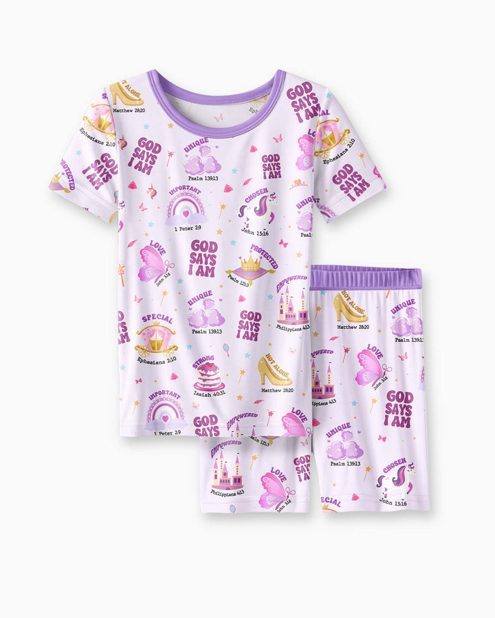 God Says I Am Girl Bamboo Two Piece Short Sleeve Shorts Pajama Set