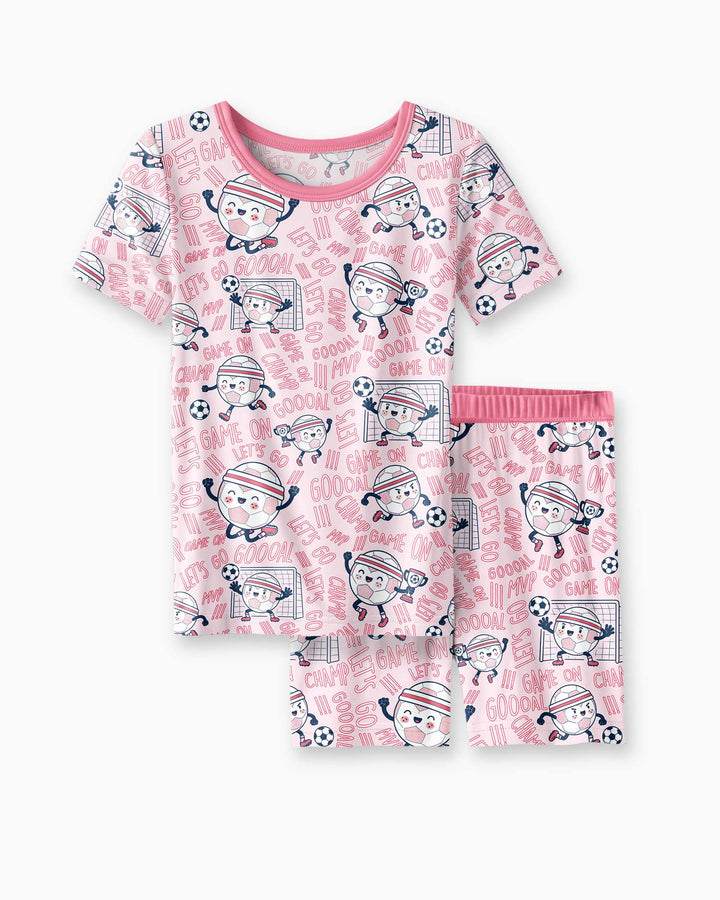 Happy Soccer Ball Family Matching Bamboo Two Piece Short Sleeve Shorts Pajama Set