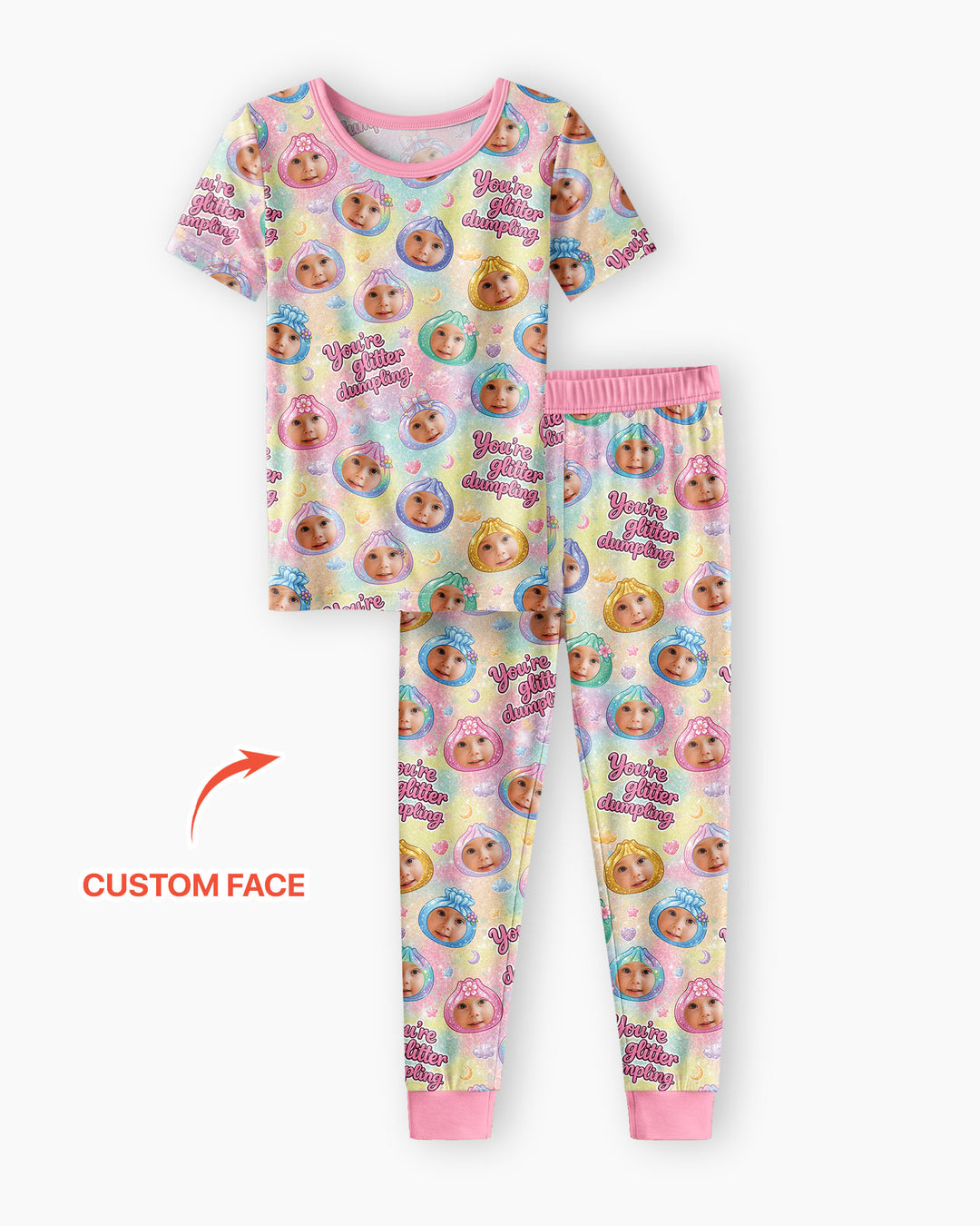 Custom Photo You're Glitter Dumpling Bamboo Two Piece Short Sleeve Pajama Set