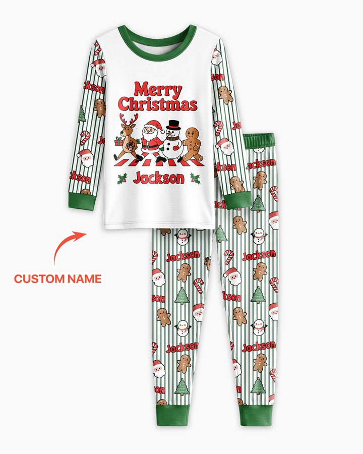 Custom Name Funny Christmas Crossing Bamboo Two Piece Long Sleeve Pajama Set