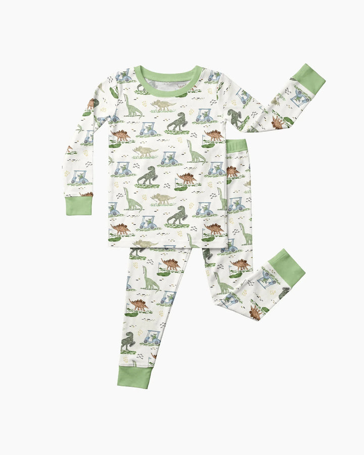 Dinos On The Green Daddy & Me Matching Bamboo Two Piece Long Sleeve Pajama Set