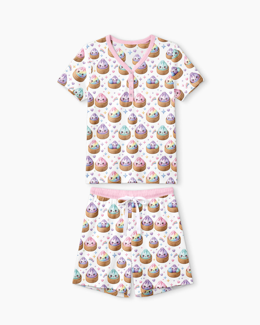 Cute Glitter Dumpling Bamboo Women Short Sleeve Short Pajama Set